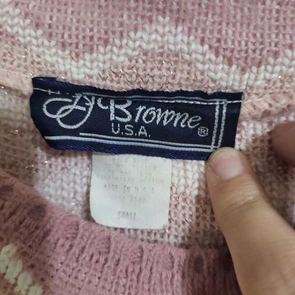 VTG 80s Womens Pink Green Snowflake Patterned Ugly Fun Sweater Small  USA - Picture 7 of 13